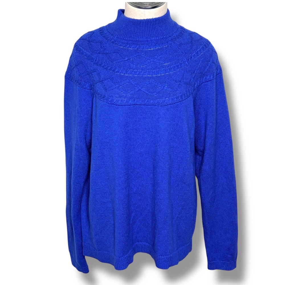 Talbots Blue Mock Neck Sweater Cable Knit‎ Detail Women's Size L